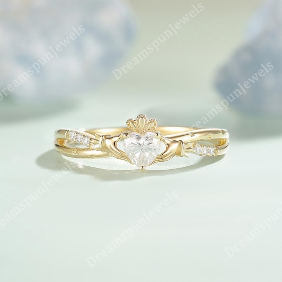 Unique Heart Moissanite Claddagh Ring Twig Ring Twist Ring Crown Ring Irish Ring Hand Ring Stackable Ring Anniversary Ring Gift for Her