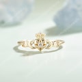 Art Deco Moissanite Claddagh Ring Solid Gold Heart Ring Dainty Hand Ring Crown Ring for Women Celtic Jewelry Anniversary Gift for Her