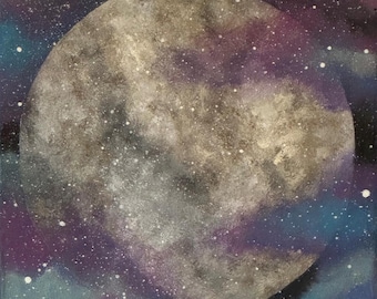 Galaxy Moon, Full Moon - Archival Art Print, Original Painting, Various Sizes. Galaxy, Colorful, Celestial, Mystic.
