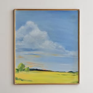 Sommer Gelassenheit, Öl Gemälde, Minimalistische Landschaft, Fine Art Print, Landschaft, Bauernhaus Dekor, Wolke Himmel Kunst von Valeriia Kost