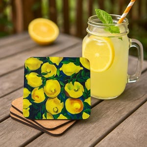 Zitronenblüten-Untersetzer – Heller Kork-Rücken-Getränkeuntersetzer | Sommer Küchen Dekor, AlFrescoVibes, Zitrone Liebhaber Geschenk, Zitrus Dekor, Zitrone frisch