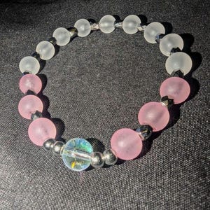 Pink and Clear Glass Bead Stretch Bracelet