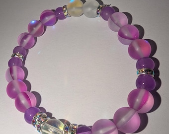 Mermaid Glass-Purple Light Shifting Bead Stretch Bracelet