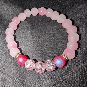 Pink Crackle Glass Bead Stretch Bracelet