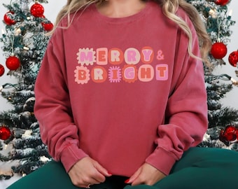 Merry & Bright Christmas Sweatshirt, Festive Holiday Apparel