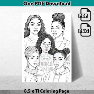 Bijbel Baddie Squad Kleurplaat | Digitale kunst christelijke meisjes | Afdrukbaar met nippen en verf | Faith Coloring voor vrouwen en tieners | Digitale kunst