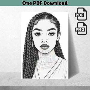 Pagina da colorare di una ragazza nera / Download immediato / Sorseggia e dipingi / Arte afrocentrica / Arte murale stampabile / Regina intrecciata di ragazze afroamericane