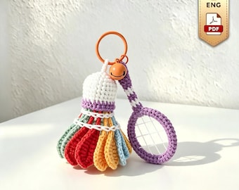 Häkelanleitung für einen Badminton-Schlüsselanhänger – Anfängerfreundliches PDF, Sport-Schlüsselanhänger Amigurumi, DIY-Geschenk für Sportler