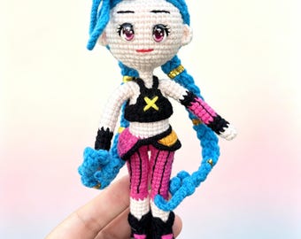 Arcane Jinx Häkelpuppe – Handgefertigtes Amigurumi, League of Legends Plüschtier, Geschenk für Gamer