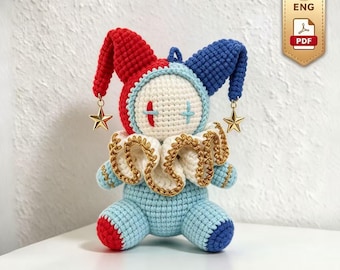 Handmade Crochet Harlequin Doll – Pastel Goth Jester Amigurumi (PDF Pattern)
