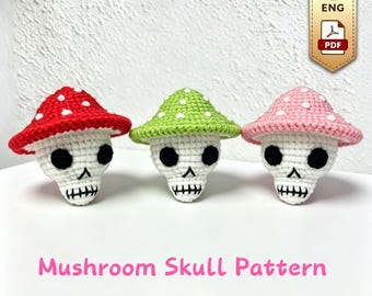 Skull Mushroom Crochet Pattern – Amigurumi Keychain Tutorial (PDF)