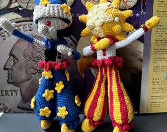 Muñecos de peluche de ganchillo Sundrop y Moodrop hechos a mano: coleccionables de juegos FANF, regalo único de juegos de terror