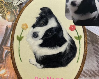 Custom Needle Felted Pet Portrait Embroidery Hoop: Personalized Pet Memorial Gift,Handmade Wall Art