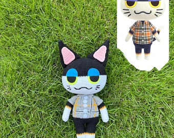 Muñeca Punchy de ganchillo: regalo para fans de Animal Crossing, hecha a mano en algodón vegano, muñeca aldeana Lazy Cat.