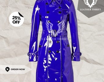 Handmade Women's Red PVC Vinyl Trench Coat - Waterproof