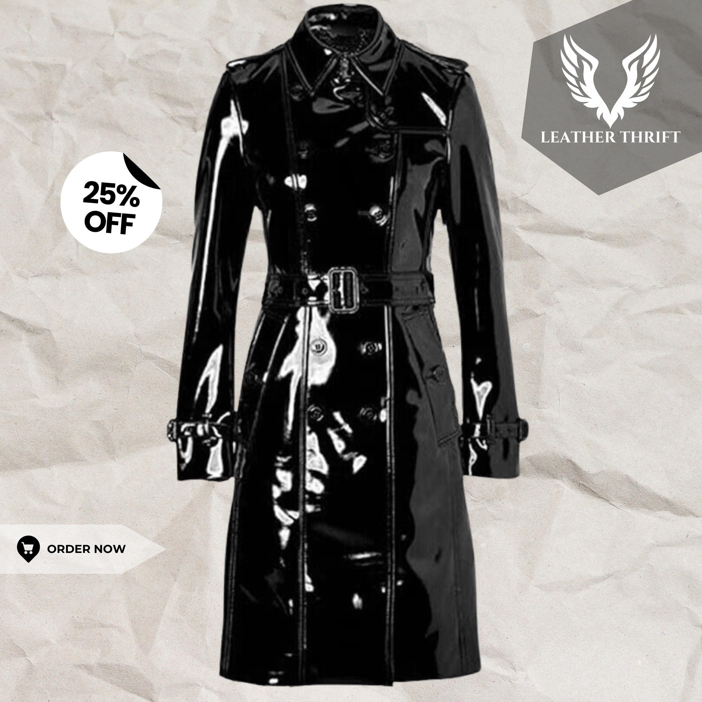 Handmade Women's Black PVC Vinyl Trench Coat - Waterproof