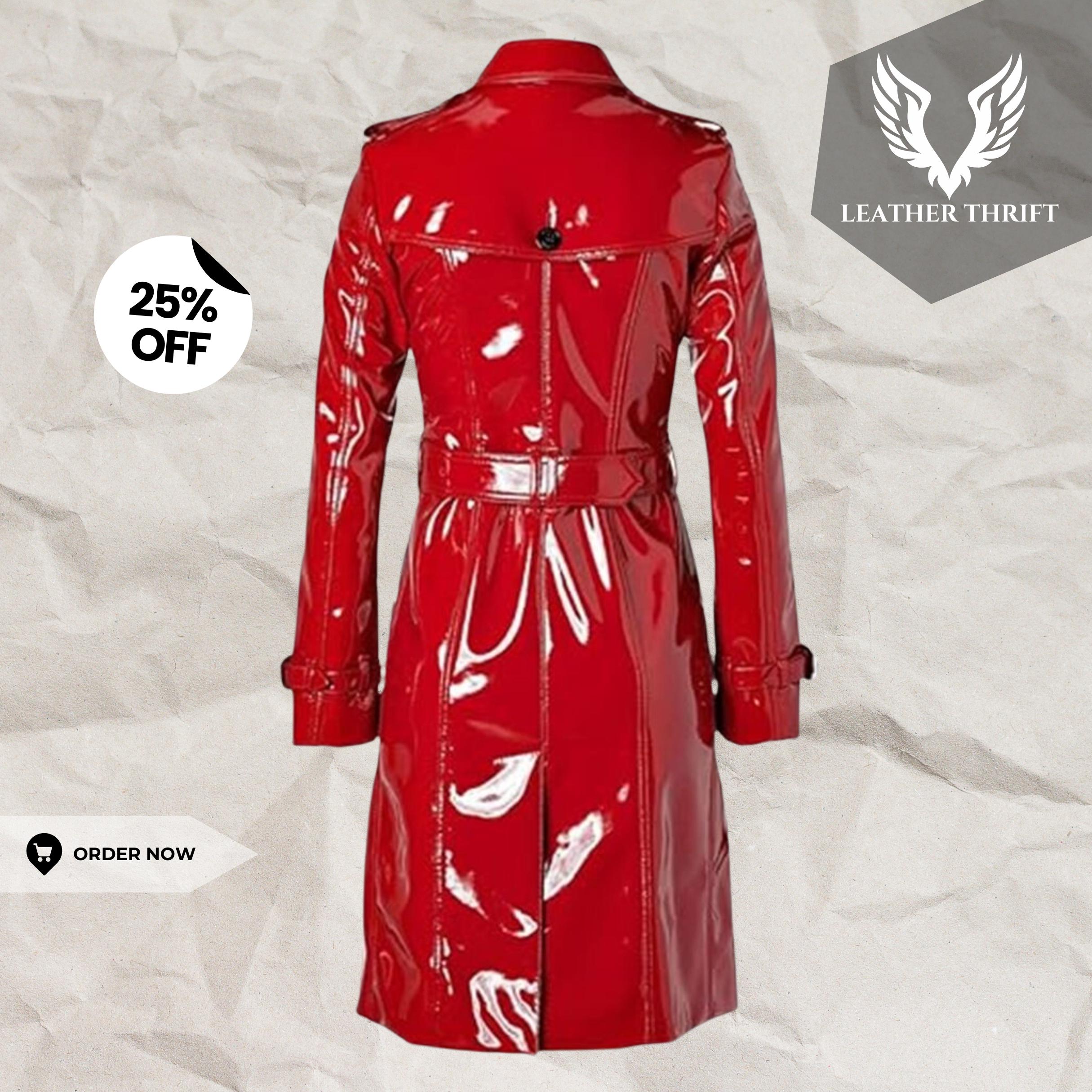 Handmade Women's Black PVC Vinyl Trench Coat - Waterproof