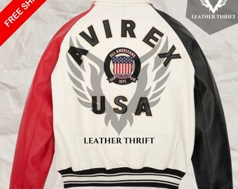 Handmade Multi colour Icon Military Bomber Jacket AVI REX Jacket - New 2024 Men Avirex American Flight Jacket Leather Jacket  | Gift for Him
