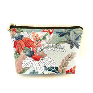 Upcycled Kimono Zipper Pouch 5”x8” - Chrysanthemum, Hagi
