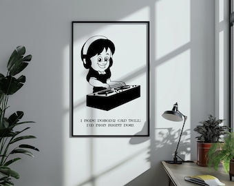 Stampa artistica di DJ Girl in bianco e nero (download digitale)