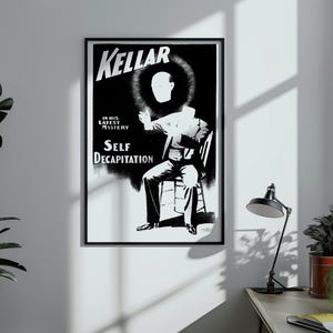 Kellar Self Decapitation Vintage Magician Performance Black and White Digital Print Poster