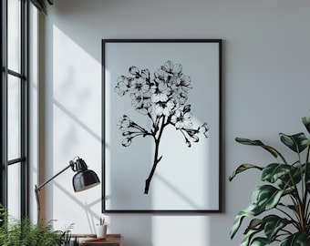 Vintage Flower Black and White Minimalistic Digital Poster Print | Floral Wall Art Design Download
