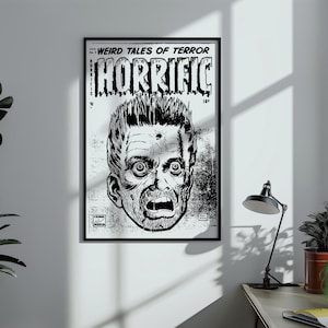 Vintage Horror Comic Book Pop Art Style Black and White Digital Poster Print
