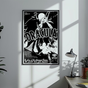 Dracula Horror Movie Digital Art File | Wall Decor Digital Print  | Vintage Black and White Poster