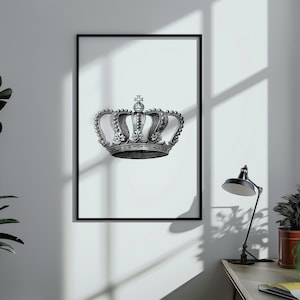 Vintage Crown Digital Wall Art Print Download | Black and White Crown Poster Design Vintage Crown Digital Art Print Room Decor Studio Office