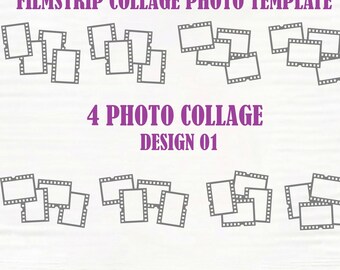 Plantilla de álbum de recortes con tira de película para collage de fotos (4 fotos) en formato SVG y archivo de corte (descarga digital).