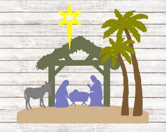 SVG Cut File Christmas Nativity Scene #05 Digital PNG Sublimation Embellishment Cricut SCAL Silhouette ScanNCut Manger Cutting Files