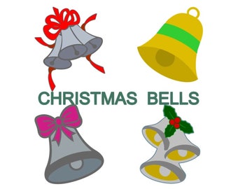 SVG Cut File Christmas Holiday Bells Bundle of 4 Digital Embellishment MTC Silhouette Cricut Cutting File