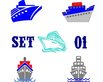 SVG Cut Files Cruise Ships Set #01  Bundle of 5 Embellishment  Digital MTC Cricut SCAL Silhouette Cutting File