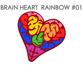 SVG Cut File Rainbow Brain Heart #01 Embellishment Cutting File Bundle of 4 MTC SCAL Cricut Silhouette Cutting Files