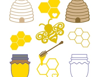 SVG Cut File Bee Bundle with Honeycomb BeeHive Honey Dripper Embellishments Scan n Cut MTC Silhouette Cricut SCAL Cutting Files