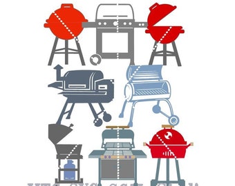 SVG Cut File BBQ Grill Bundle of 8 Embellishment MTC SCaL Cricut Silhouette Cutting Files