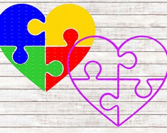 SVG Cut File Heart Puzzle Autism Awareness Acceptance Design #02 MTC SCAL Cricut Silhouette Digital Embellishment Cutting Files