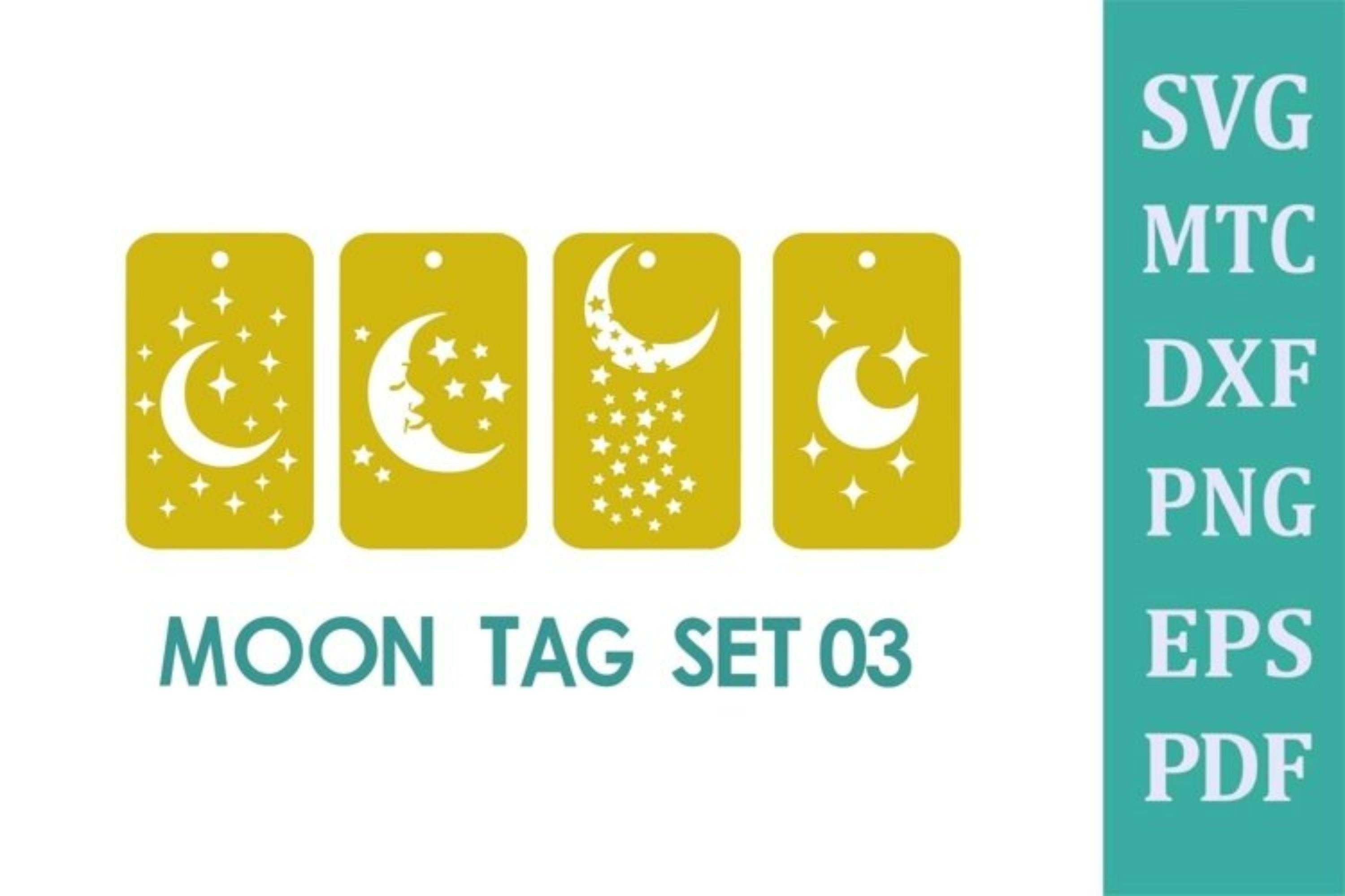 SVG Cut FIle Moon & Stars Tag Set 03 Holiday Gift Tag Bundle Etsy
