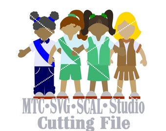 SVG Cut FilePaper Doll Bundle of 4 Girls in Uniform Cutting File SCAL Cricut MTC Silhouette Cutting File