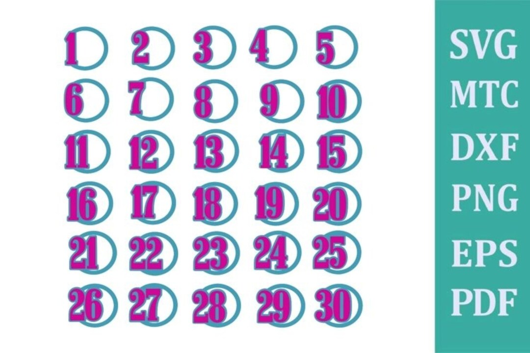 Svg cut file circle numbers design 03 countdown 1 to 30 etsy uk