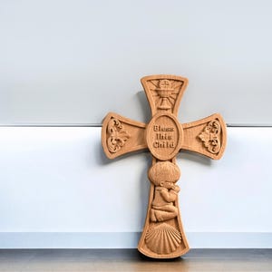 Bless This Child Prayer Boy/Girl Cross - Handcrafted Wooden Wall Cross - Nursery Decor,  Baby, Toddler & Children&#39;s Gifts