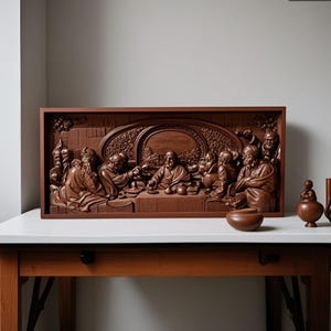 Hand-Carved Last Supper Wooden 20” Wall Art | Personalized Spiritual Gift for Loved Ones | Beechwood Christian Mural