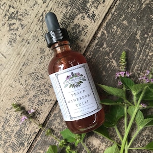 Peach Wineberry Tulsi Cordial summer elixir holy basil wild berry tincture fruit herbal