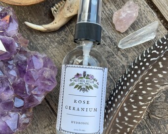 Rose Geranium Hydrosol Mother Hylde facial toner plant waters essential oil room spray hydrosols liquid smudge divination meditation 2oz