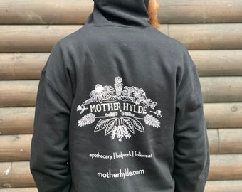 Mother Hylde unisex black full zip hoodie eco friendly made with recycled materials