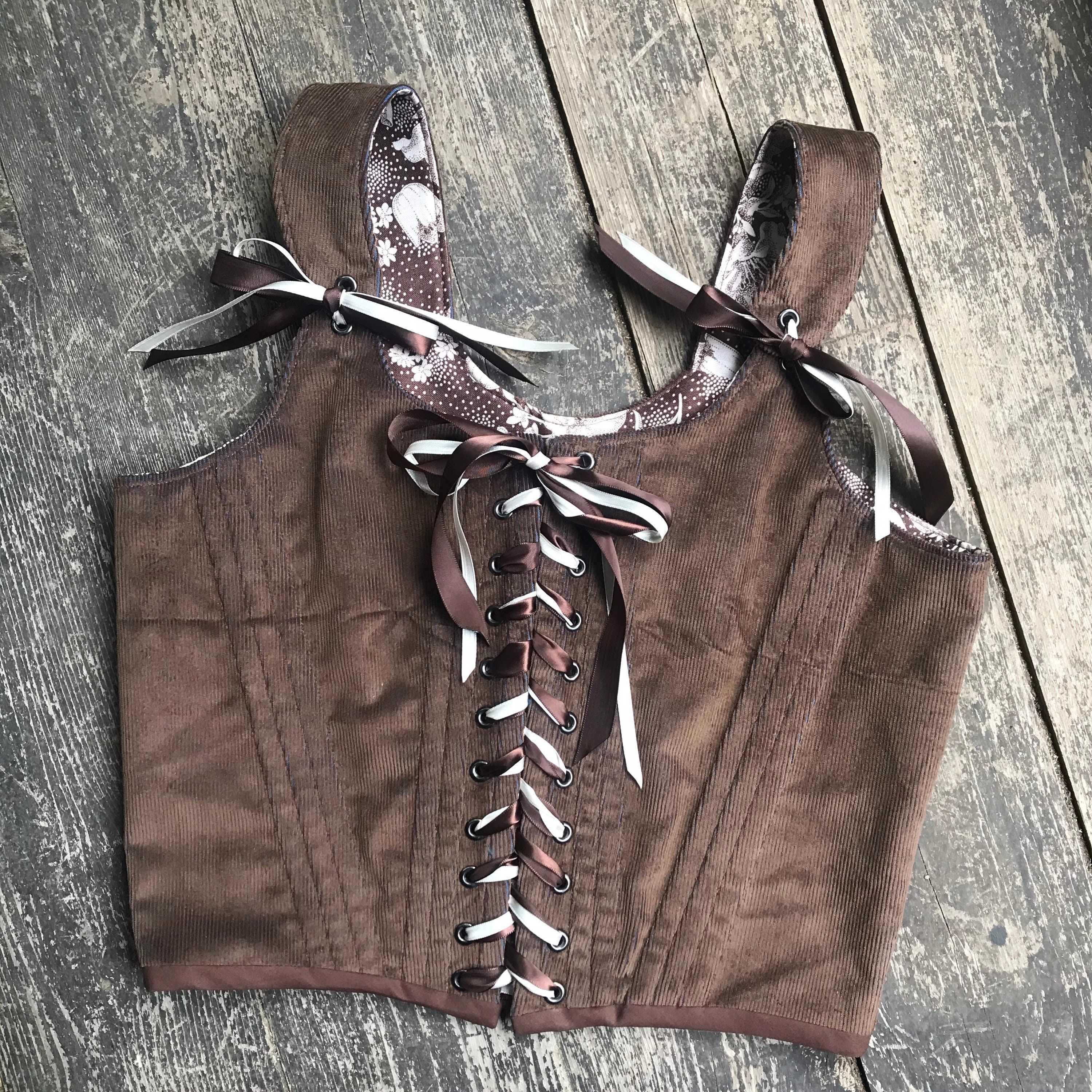 Mother Hylde Folkwear Stays brown corduroy vintage ribbon handmade corset 18th century historical costume
