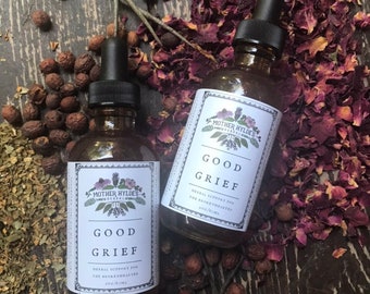 Good Grief Mother Hylde's Herbal grief relief heartbreak herbal support mimosa albizia hawthorn rose yarrow heart flower essence tincture