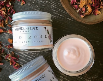 Wild Rose Cream for Face + Body herbal natural skin care roses rose hips handmade herbs