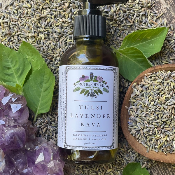 Tulsi lavande K a v a huile de massage mère Hylde's à base de plantes huile de massage crème lotion naturelle biologique