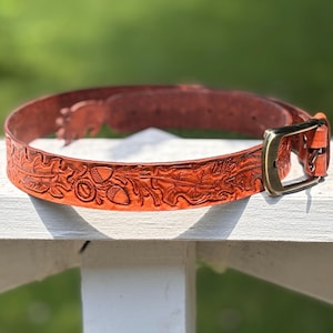 Handmade Leather Belt with Oak Leaf Tooling Size 32-34